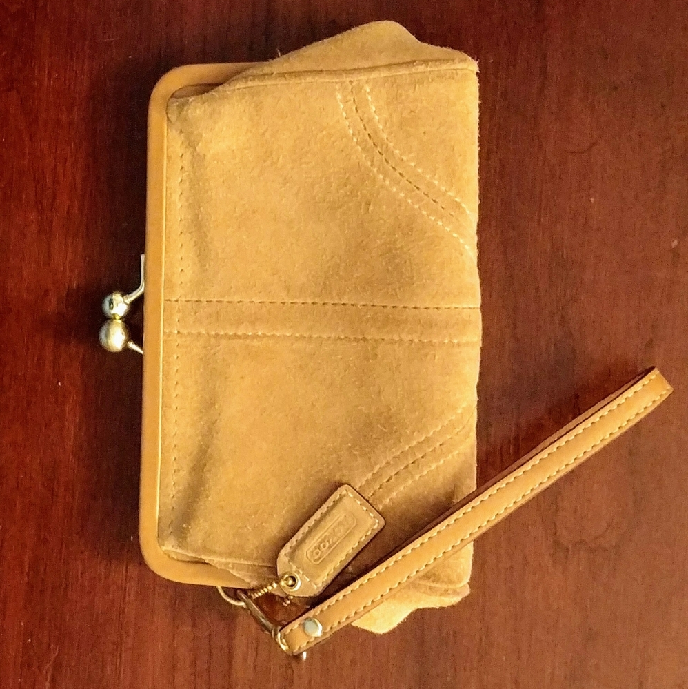Coach Suede Wristlet With Kisslock Closure